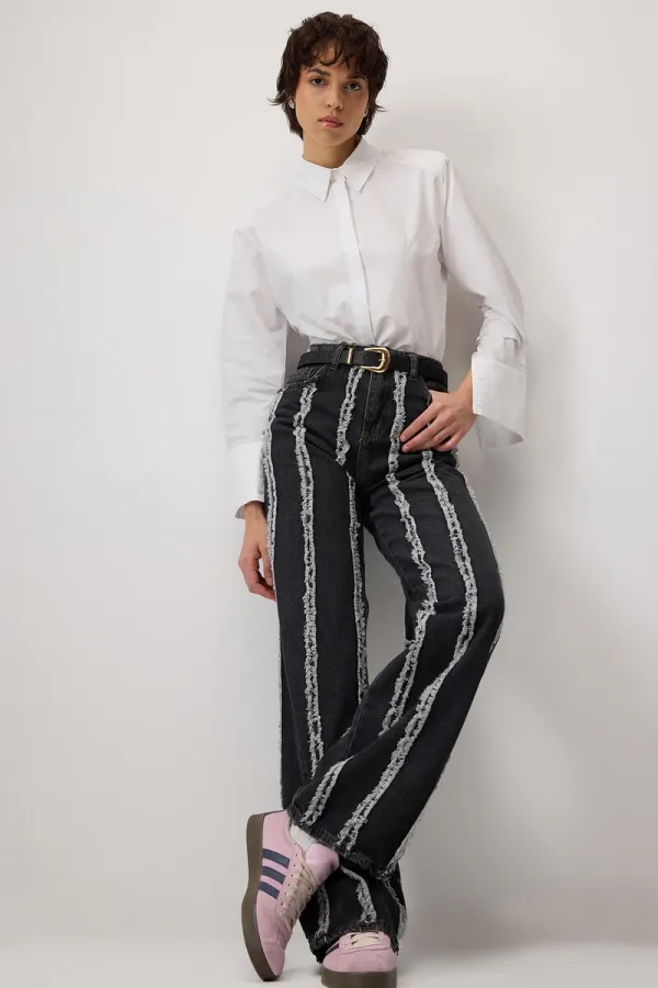 PÜSKÜLLÜ PARÇALI DENIM PANTOLON