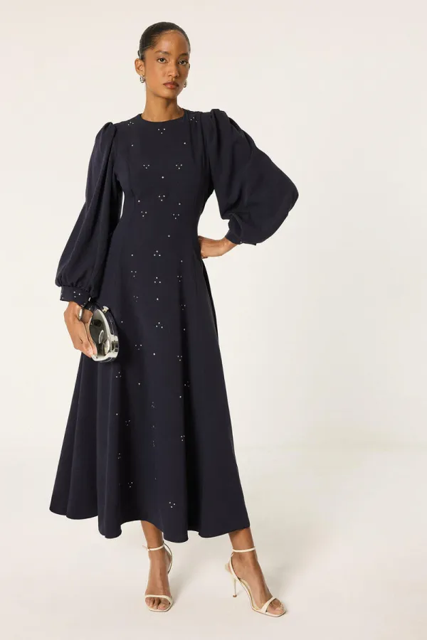 TAŞLI BALON KOL ELBİSE