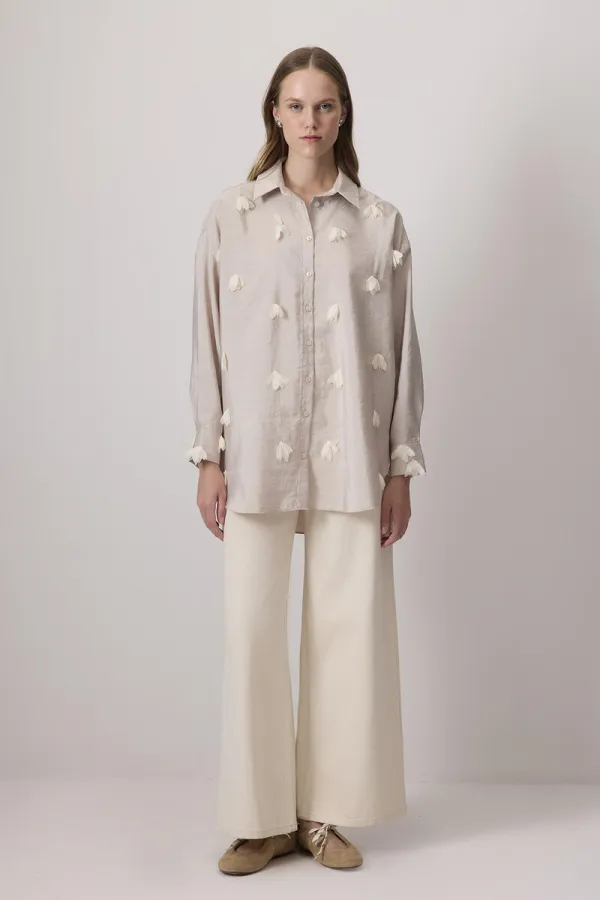 TULLE SHIRT WITH FLOWER EMBROIDERY