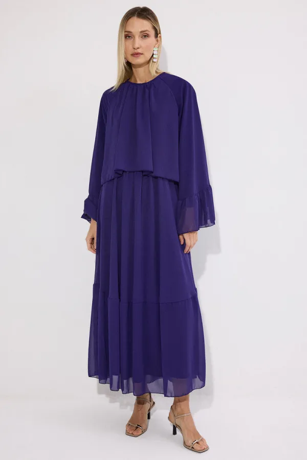 VOLANLI ŞİFON ELBİSE