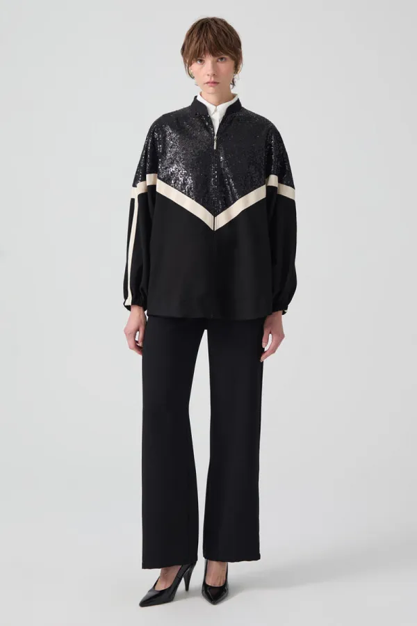 SEQUINED STRIPED CREPE JACKET