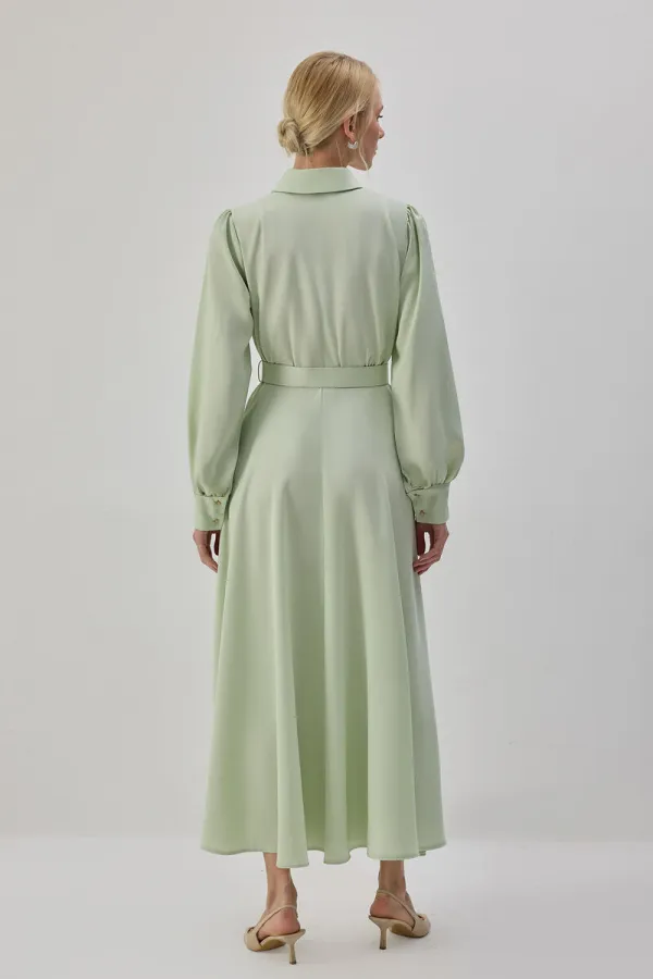 BELTED SATIN SHIRT DRESS