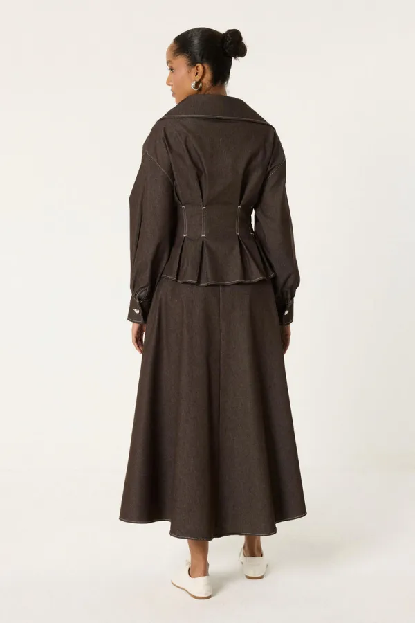 DENİM PİLELİ CEKET ETEK TAKIM