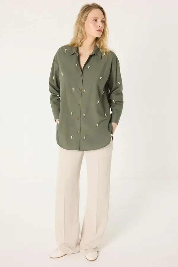 POPLIN SHIRT WITH PEARL DETAILS
