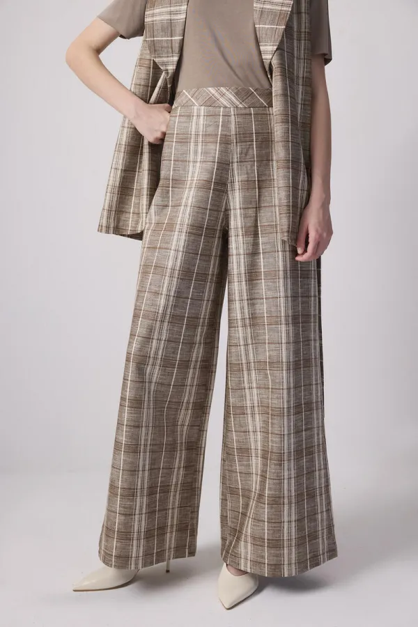 100% Linen Plaid Vest and Trousers Set