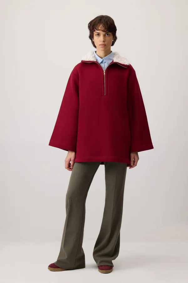 FUR-COLLARED SWEATSHIRT