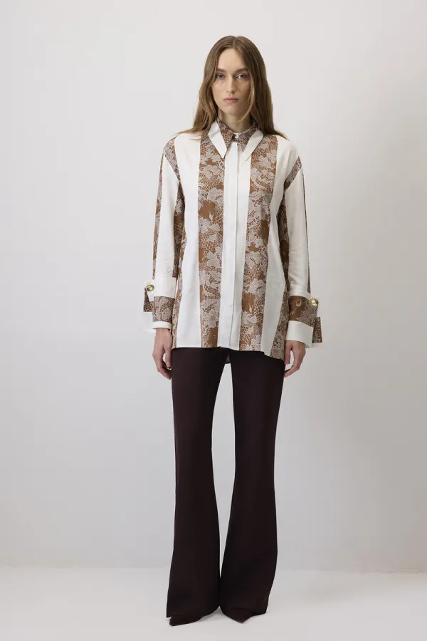 WIDE-CUFFS LACE PATTERN SHIRT