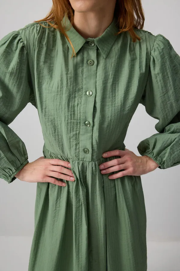 KUŞAKLI GÖMLEK YAKA ELBİSE