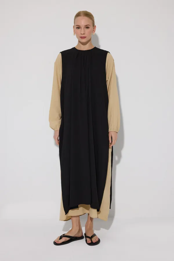 ROBE EN VISCOSE DE COULEURS CONTRASTÉES