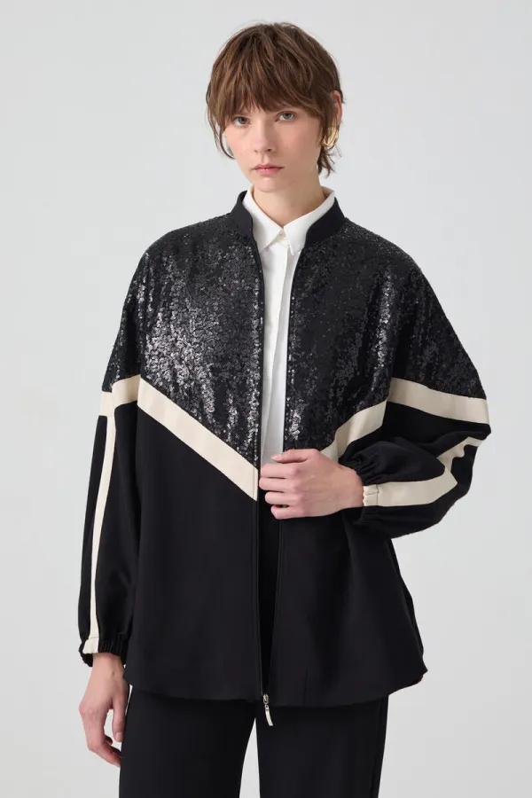 SEQUINED STRIPED CREPE JACKET