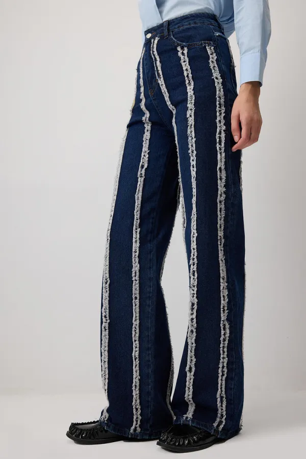 PÜSKÜLLÜ PARÇALI DENIM PANTOLON