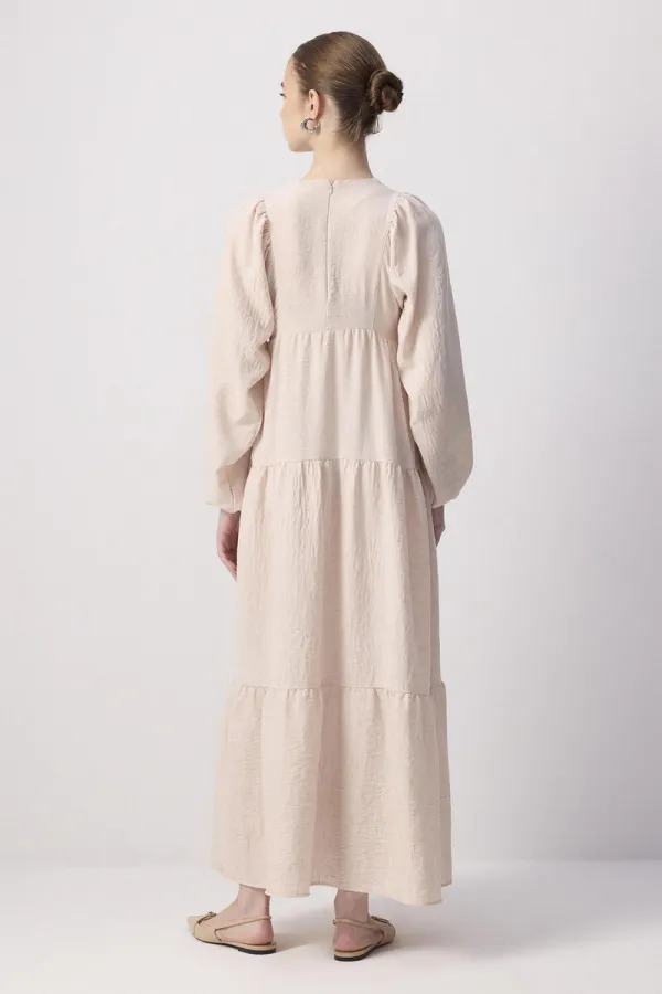 %100 KETEN BÜZGÜLÜ ELBİSE