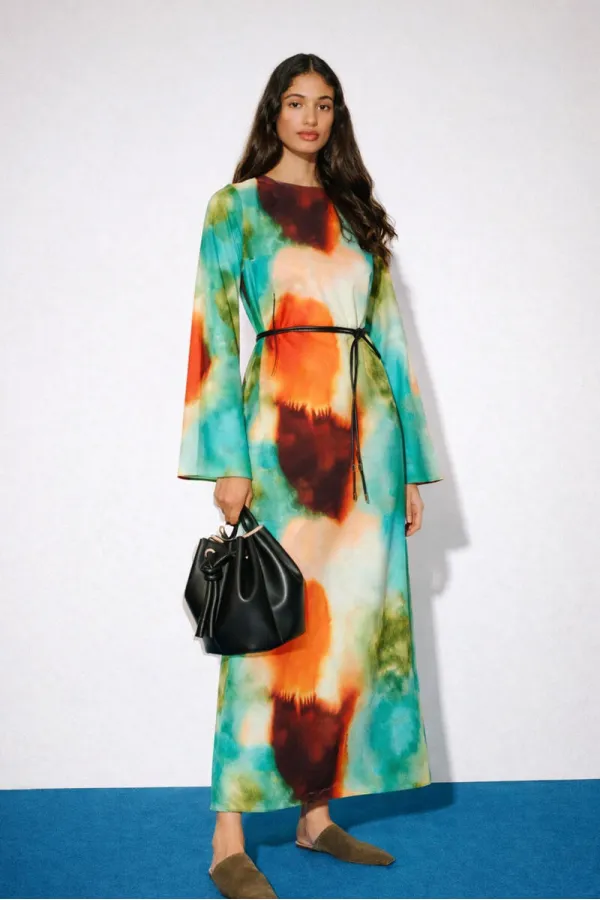 BATİK DESEN KREP ELBİSE