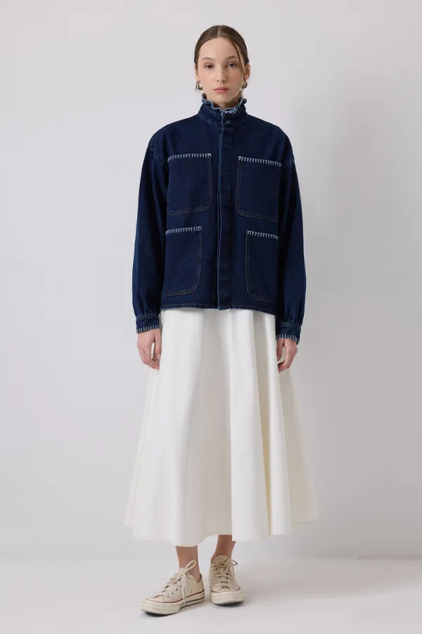 DENIM JACKET WITH EMBROIDERED COLLAR