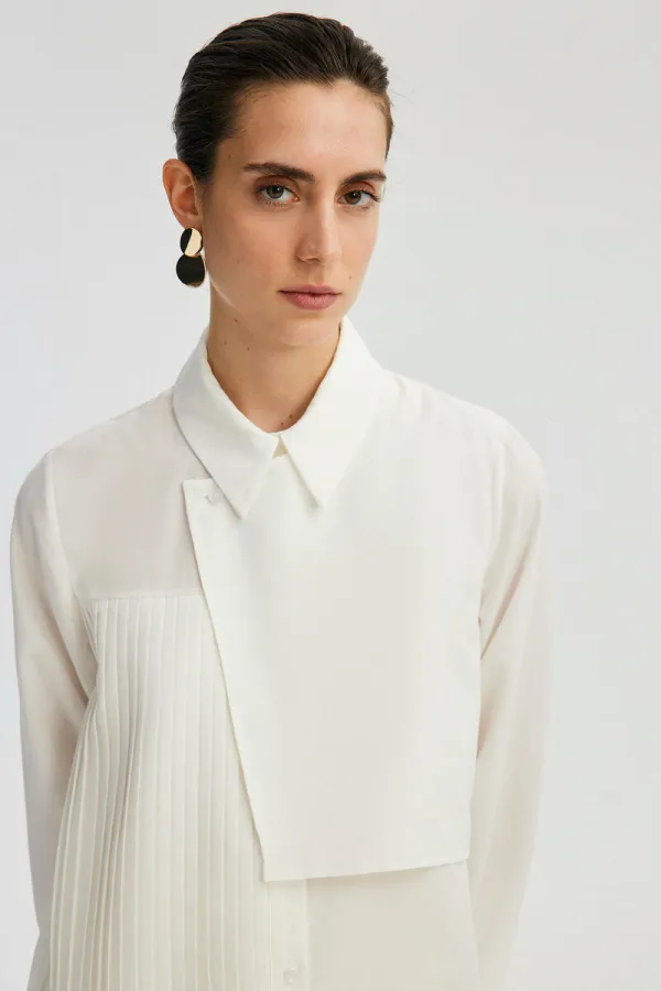 ASYMMETRICAL SHIRT WITH PLEATED DETAILS