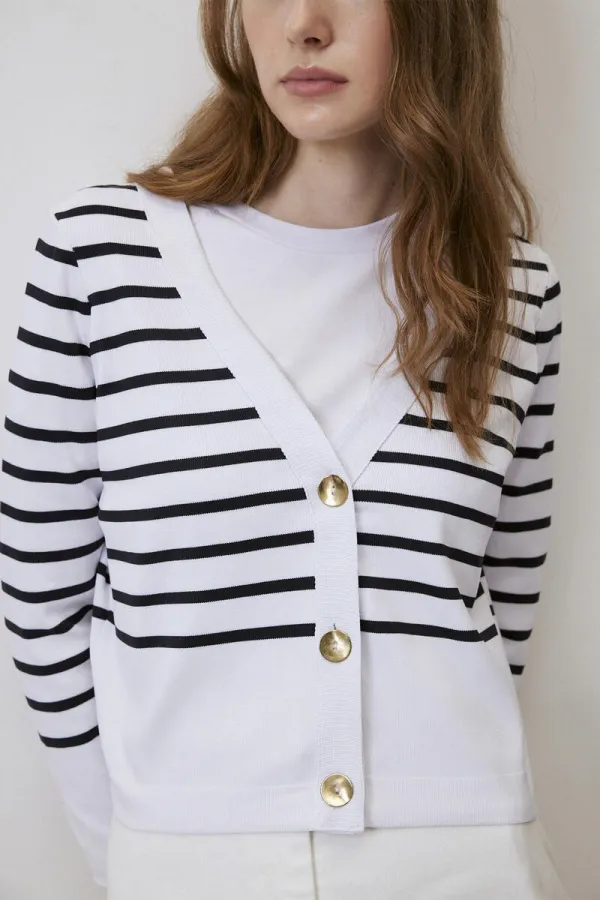 STRIPED SHORT KNITTED CARDIGAN