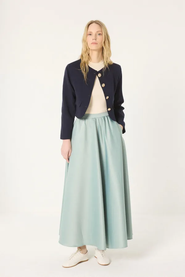 JUPE EN SATIN À VOLANTS