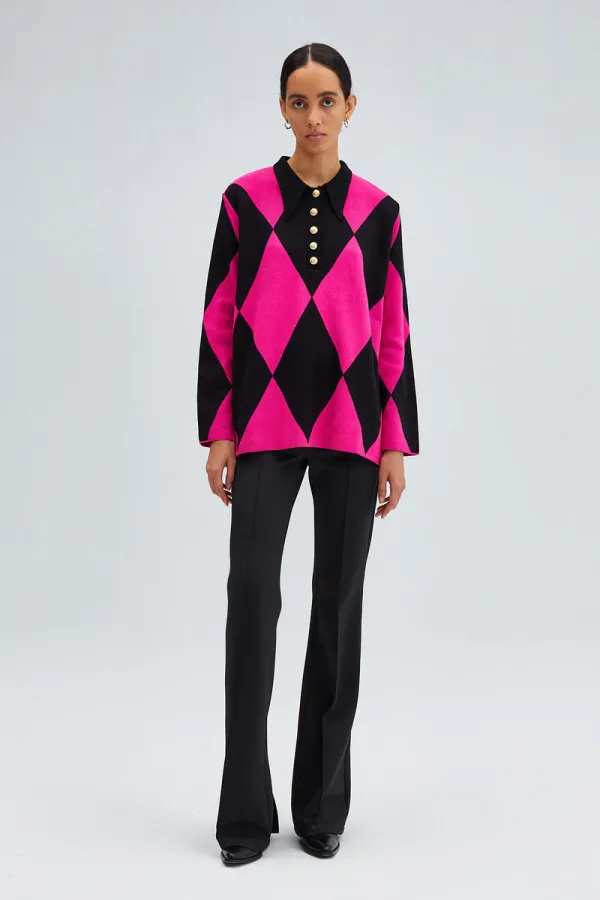 BAKLAVA PATTERNED POLO NECK KNITWEAR TUNIC BAKLAVA PATTERNED POLO NECK KNITWEAR TUNIC
