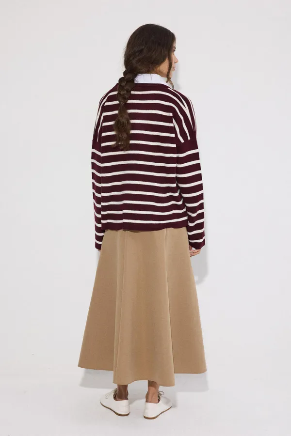 GÖMLEK DETAYLI ÇİZGİLİ TRİKO HIRKA