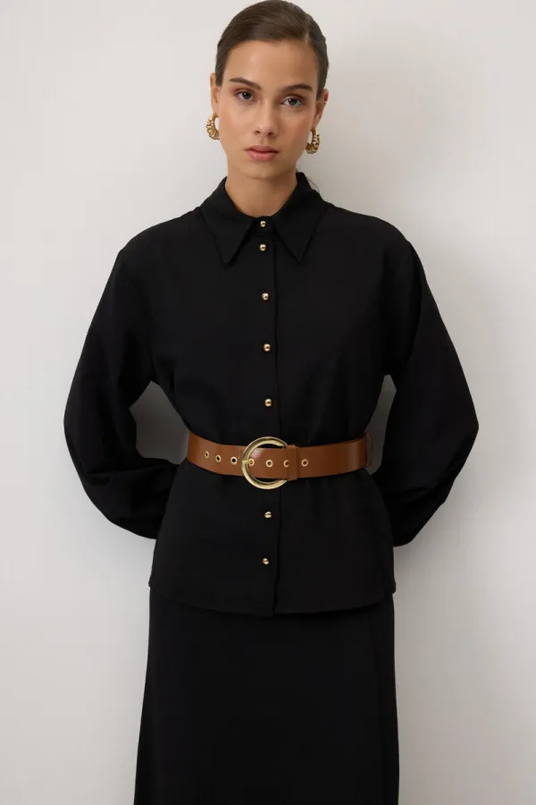 ENSEMBLE CHEMISE ET JUPE TEXTURÉES AVEC CEINTURE