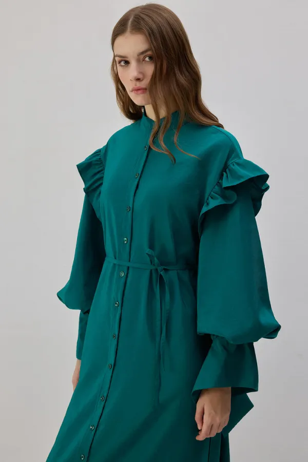 RUFFLED CUPRA DRESS