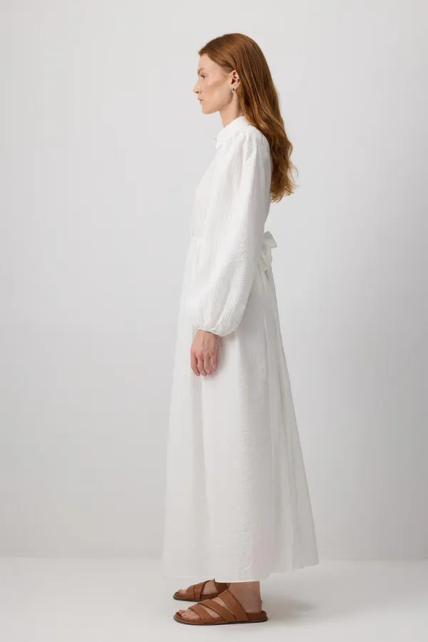 KUŞAKLI GÖMLEK YAKA ELBİSE