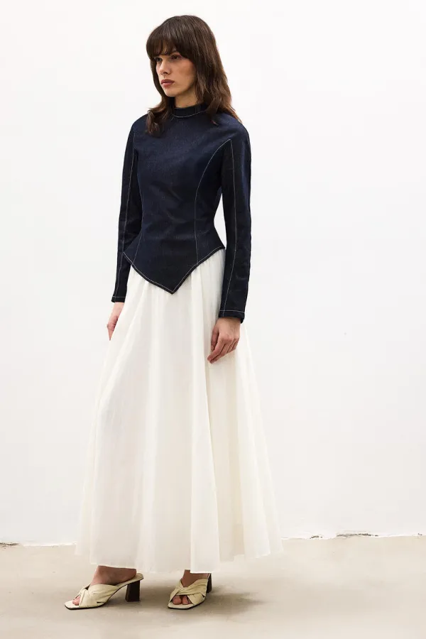 LİKRALI DENİM BLUZ ETEK 2'Lİ TAKIM