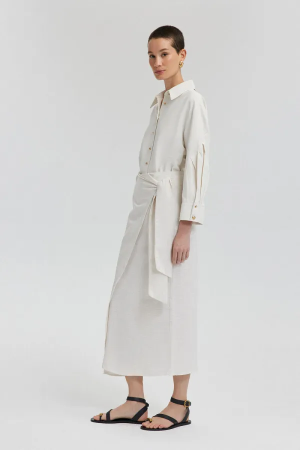 JUPE EN LIN TEXTURÉ AVEC DÉTAIL DE NŒUD