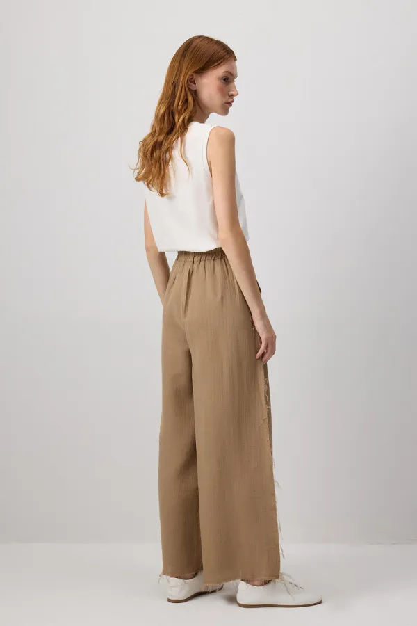 WIDE-LEG MUSLIN PANTS WITH POCKETS WIDE-LEG MUSLIN PANTS WITH POCKETS