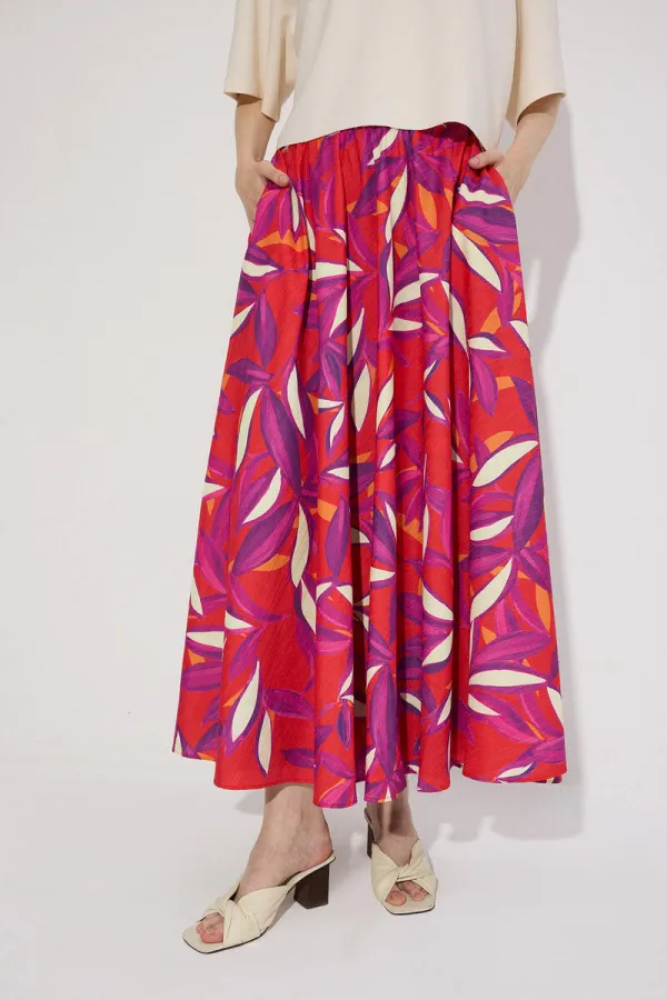 BELİ LASTİKLİ DESENLİ ETEK