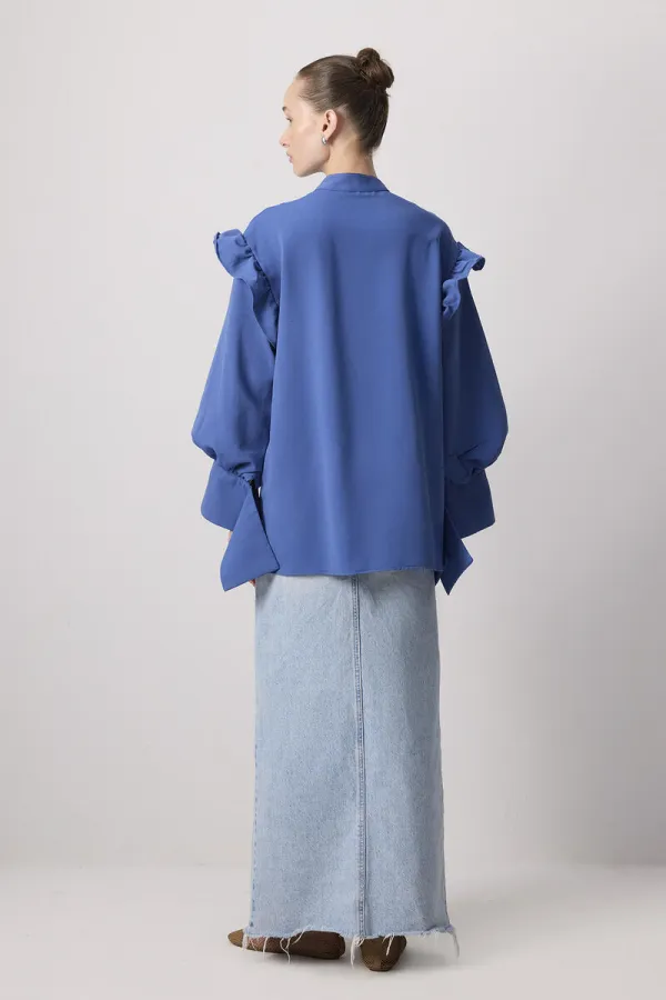 LINEN TEXTURED RUFFLED SHIRT