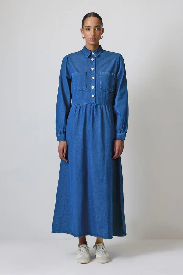 CEP DETAYLI DENİM ELBİSE