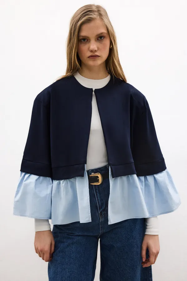 VESTE TRICOTÉE À GARNITURE EN POPLINE