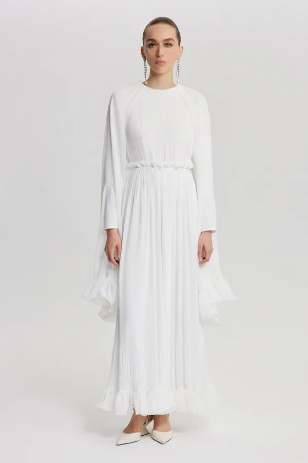 VOLANLI ŞİFON ELBİSE