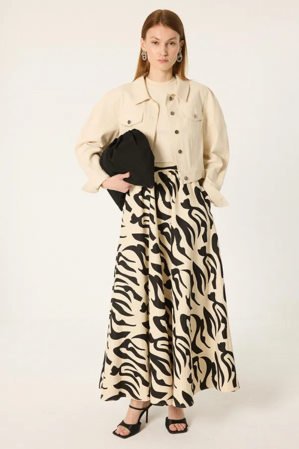 PATTERNED THIN GABARDINE SKIRT PATTERNED THIN GABARDINE SKIRT