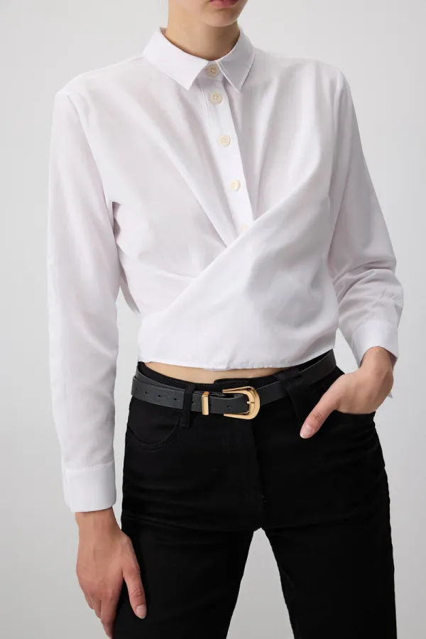 KUŞAKLI KISA POPLİN GÖMLEK