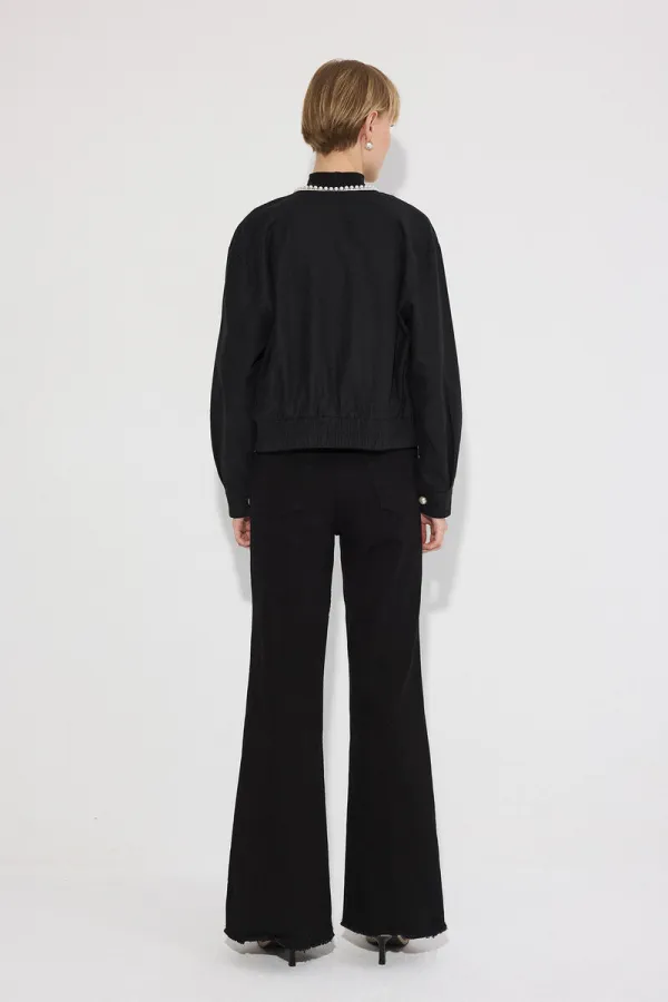 VESTE BOMBER EN LIN ORNÉE DE PERLES