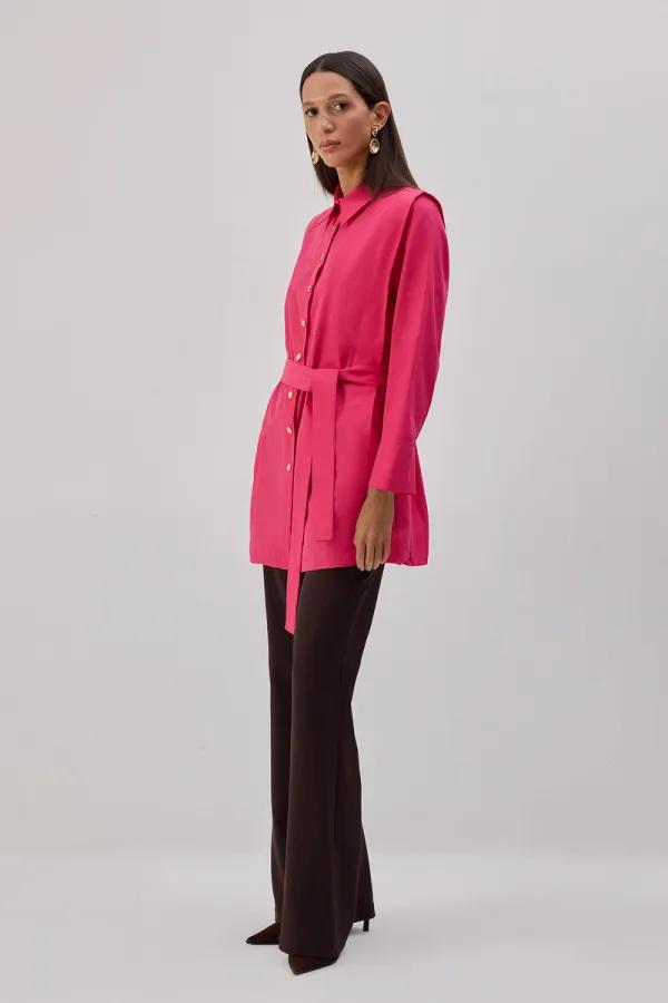 BELTED POPLIN SHIRT