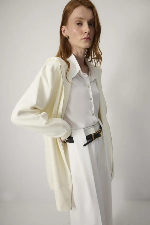 FERMUARLI İNCE KREP CEKET