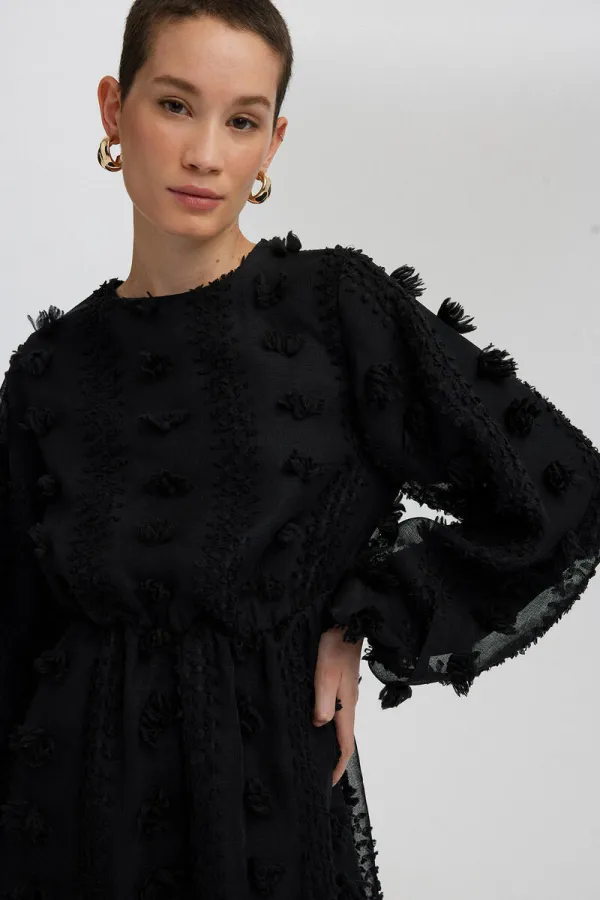 CHIFFON DRESS WITH GATHERED WAIST
