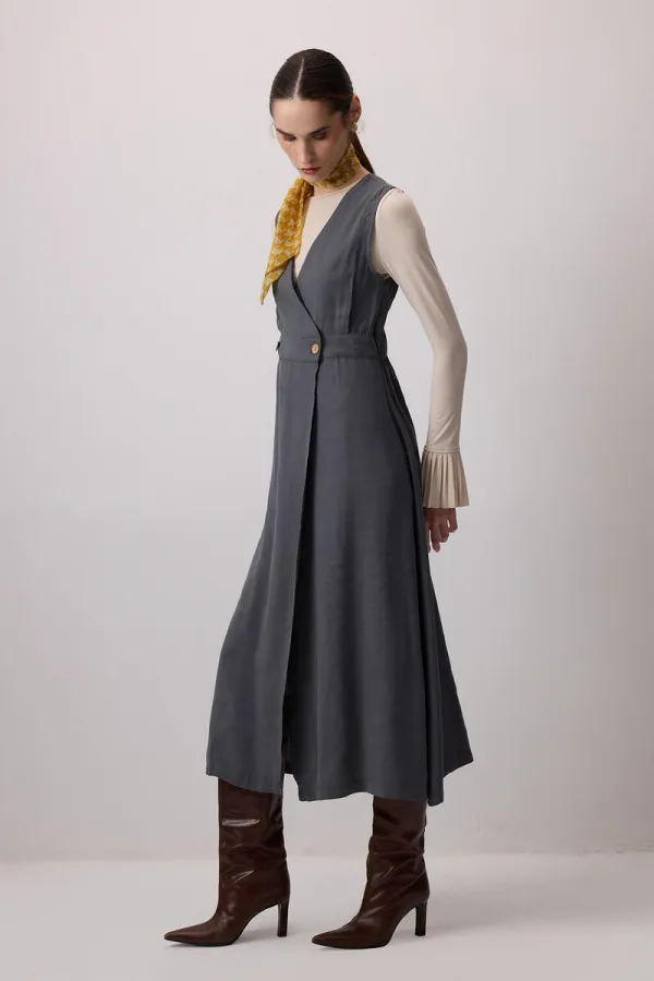 WRAP-BREASTED PLEATED VEST