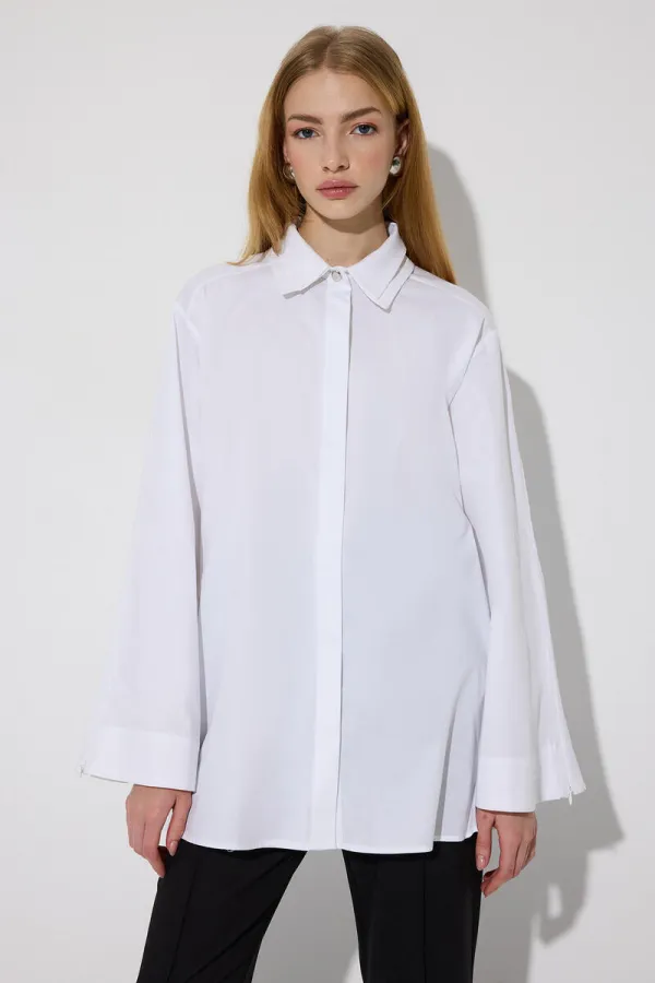 DOUBLE COLLAR SLEEVE ZIPPERED SHIRT DOUBLE COLLAR SLEEVE ZIPPERED SHIRT