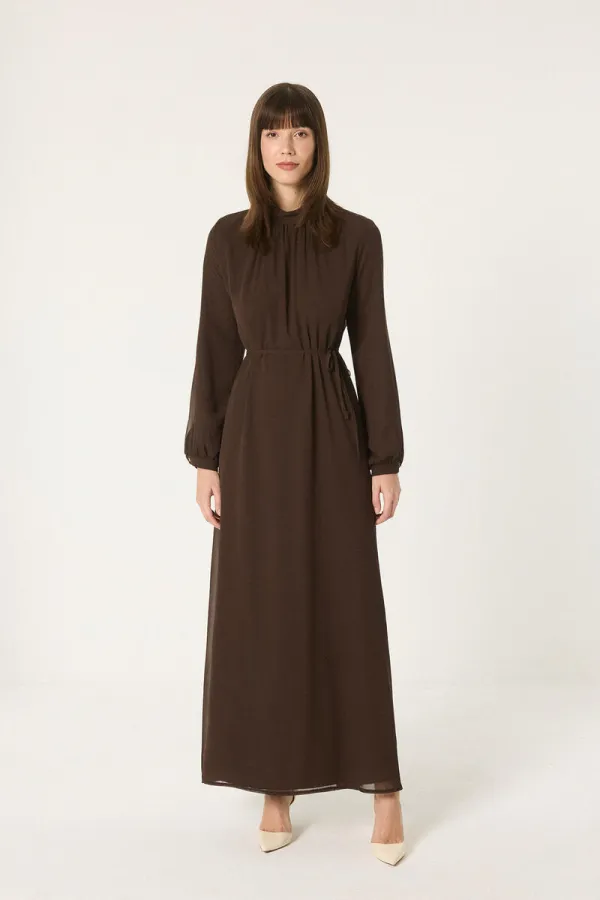 DİK YAKA ŞİFON ELBİSE