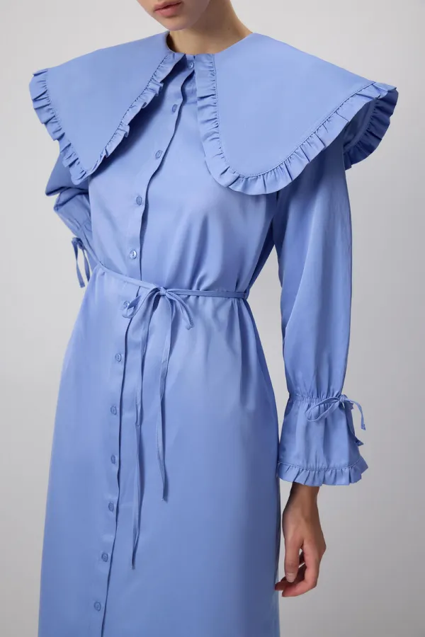 FIRFIRLI GENİŞ YAKA GÖMLEK ELBİSE