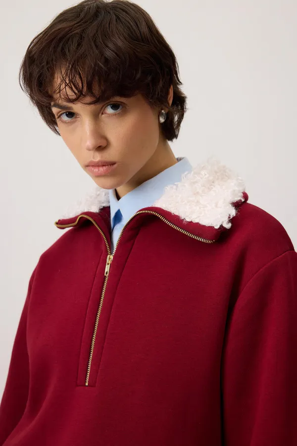 FUR-COLLARED SWEATSHIRT