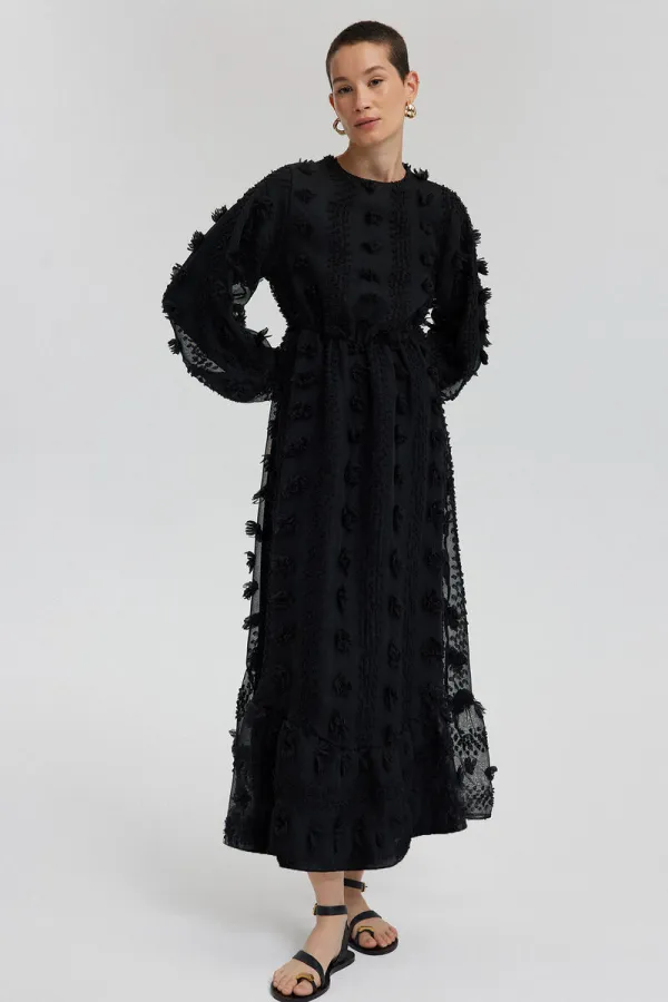 CHIFFON DRESS WITH GATHERED WAIST