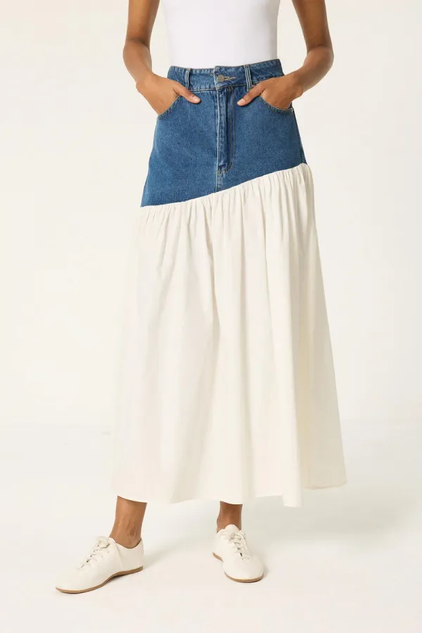 DENIM POPLIN SKIRT