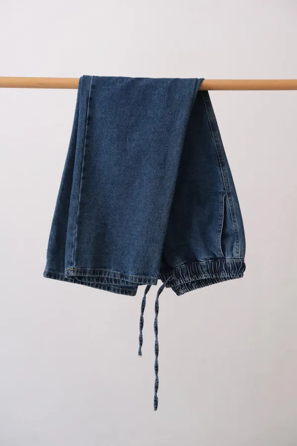 BELİ LASTİKLİ DENİM PANTOLON