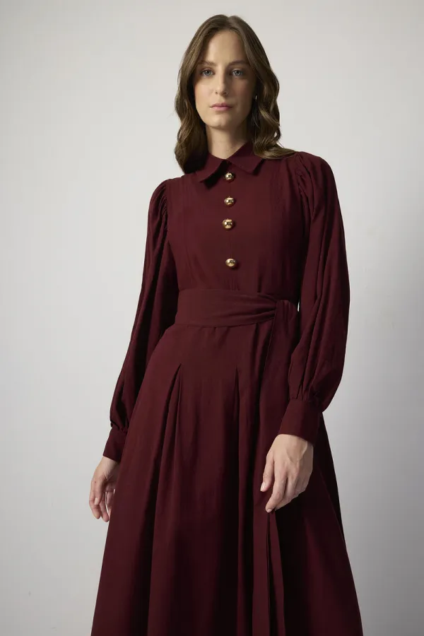 PLEATED SHIRT COLLAR DRESS