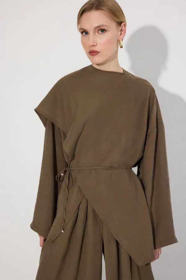 Shawl Collar Tunic and Trousers 2-Piece Set